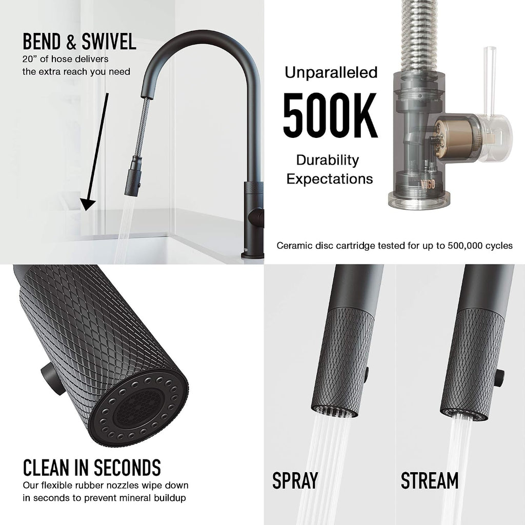 VIGO Bristol 19'' H Single Handle Pull-Down Sprayer Kitchen Faucet in Matte Black-VG02033MB