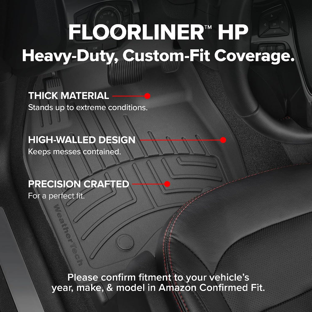 WeatherTech FloorLiner HP Custom Fit Floor Mats for Chevrolet Traverse, Acadia, Enclave - Full Set (441881-1-3-4IM), Black
