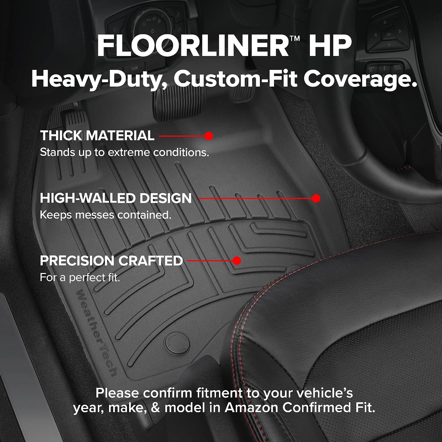WeatherTech FloorLiner HP Custom Fit Floor Mats for Chevrolet Traverse, Acadia, Enclave - Full Set (441881-1-3-4IM), Black