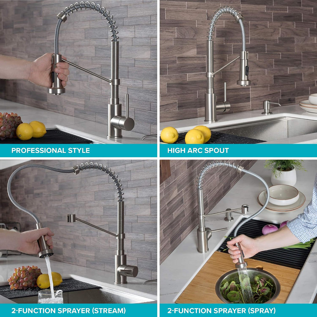 KRAUS Bolden Commercial Style 2-Function Single Handle Pull Down Kitchen Faucet in Spot-Free Antique Champagne Bronze, KPF-1610SFACB