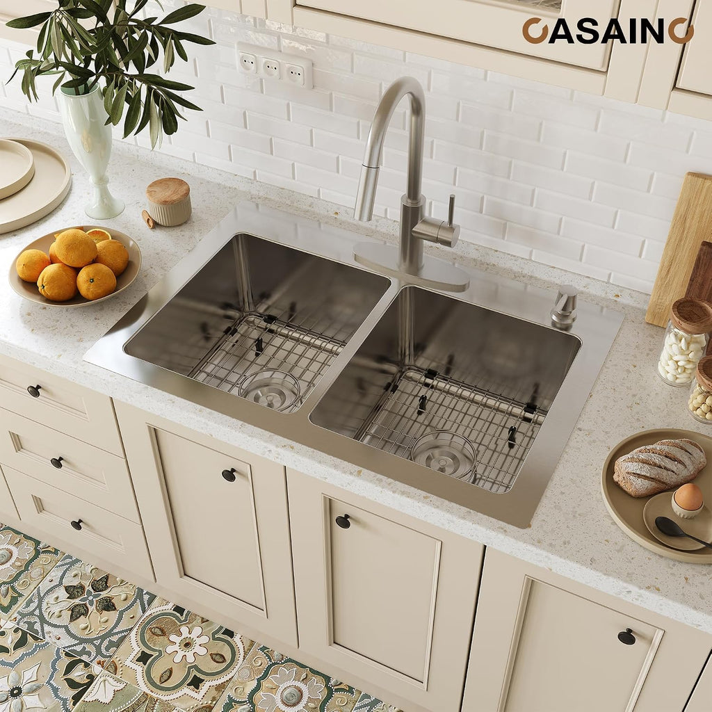 CASAINC Kitchen Faucet with Pull Down Sprayer Brushed Nickel, 1.8 gpm 16.89in H Touchless Motion Sensor Single Handle Kitchen Sink Faucet, Lead-Free Copper for Bar/Laundry/Kitchen Sink