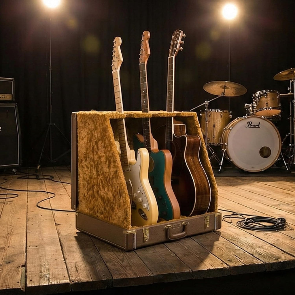 Fender Classic Series Case Stand - 3 Guitars Brown Bundle with Austin Bazaar Exclusive 24-Pack Picks
