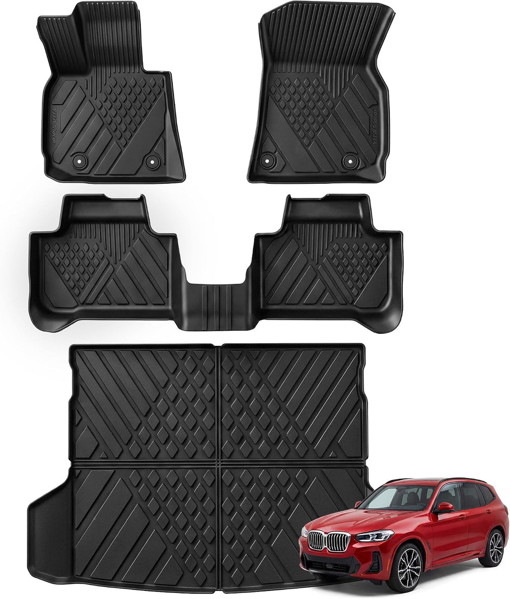 YITAMOTOR Floor Mats & Cargo Liner for 2025 2026 BMW X3 G45 (30 xDrive / M50 xDrive), All Weather TPE Floor Liner Custom Fit for BMW X3 Accessories, 1st, 2nd Row and Cargo Liners, Black