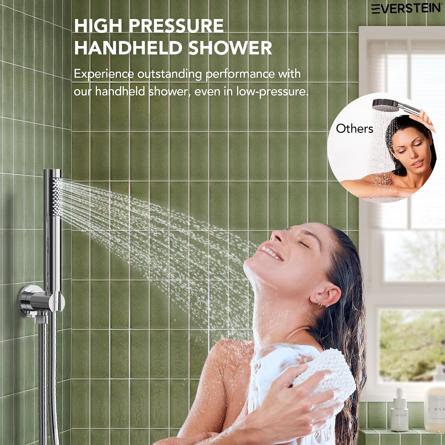 10' High-Pressure Rainfall Shower System with Handheld Spray, Wall Mount Bathroom Shower Faucet Set with Tub Spout (Chrome)