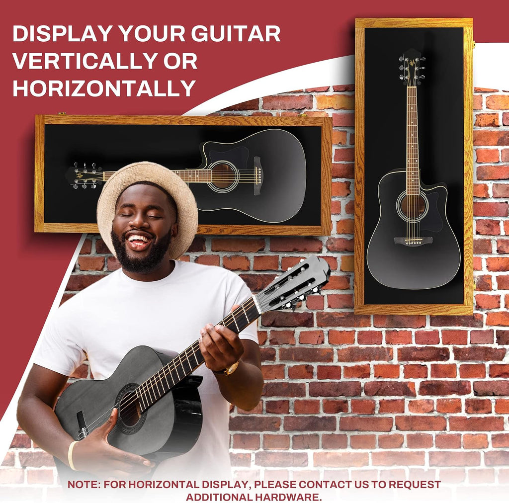 PENNZONI Acoustic Guitar Display Case - Acrylic Acoustic Guitar Case - Guitar Display Case Wall Mount, Guitar Wall Case Made from Hardwood Frame & Clear Acrylic | Natrual Oak