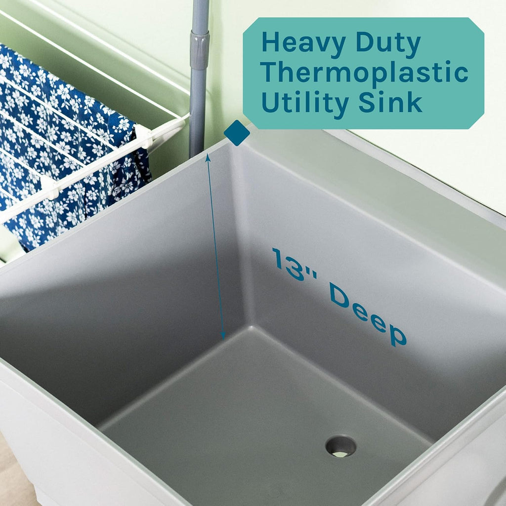 19 Gallon Utility Sink Laundry Tub by JS Jackson Supplies with Adjustable Metal Legs, Ideal for Laundry room, Basement, or Garage Workshop. Heavy Duty Shop Sink. No Faucet Included (Grey)