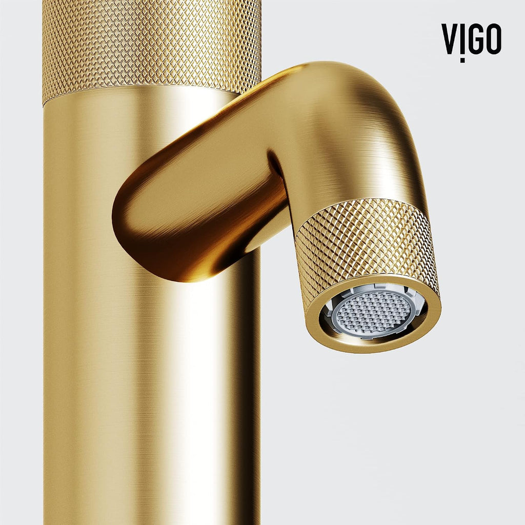 VIGO Apollo Single-Handle Single-Hole Mount Bathroom Sink Faucet, 8-Inch, Matte Brushed Gold, Modern Design, Solid Brass, 1.2 GPM WaterSense & Ceramic Disc Valve, Corrosion-Resistant