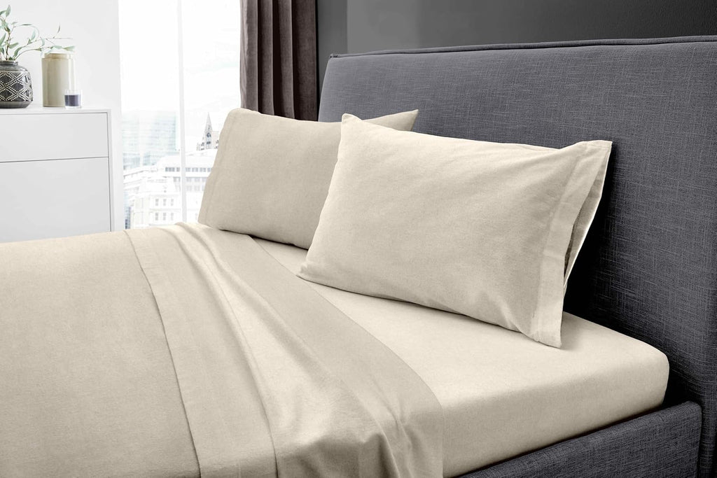 Dormisette Luxury German Flannel Sheets & Pillowcases Set, Warm Breathable Cotton Flannel Bedding with Deep Pockets, Brushed for Extra Softness, Oeko-Tex (Camel Beige, Full)