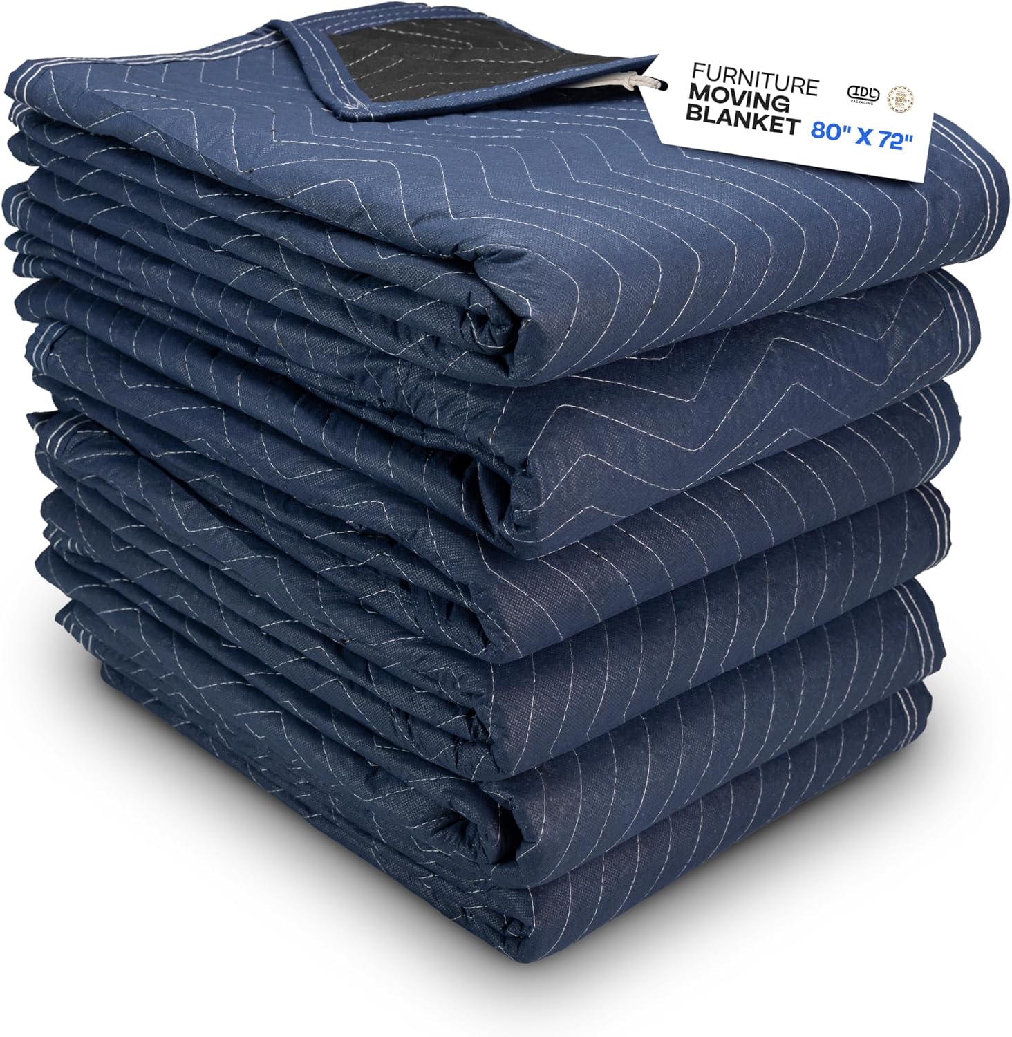 Large Moving Blanket 80' x 72', Blue/Black Color (Pack of 6) - Heavy-Duty Furniture Pad for Moving & Wrapping - Thick Packing Blanket for Furniture Protection - Padded Mover Cover by IDL Packaging