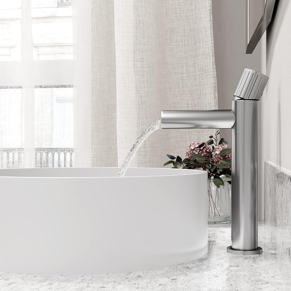 VIGO Ashford Single-Handle Single-Hole Mount Vessel Bathroom Sink Faucet, 11-Inch, Brushed Nickel, Modern Design, Solid Brass, 1.2 GPM WaterSense & Ceramic Disc Valve, Corrosion-Resistant