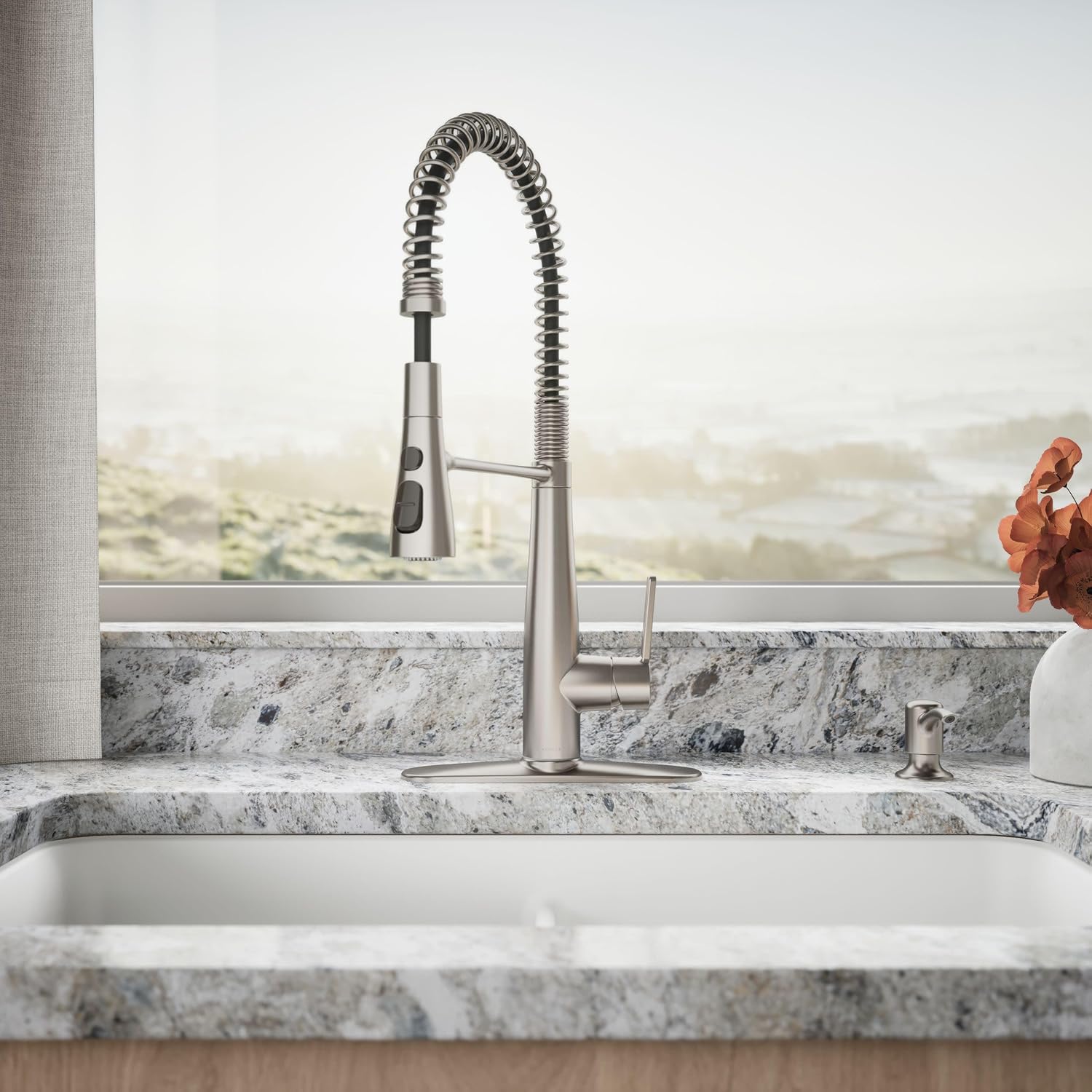 KOHLER K-R22745-SD-VS Semi-Professional Kitchen Sink Faucets with Soap Dispenser, Commercial Kitchen Faucets with Pull Down Sprayer, Vibrant Stainless