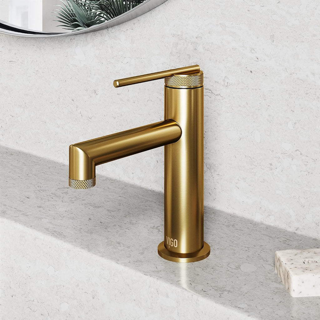 VIGO Sterling Single-Handle Single-Hole Mount Bathroom Sink Faucet, 7-Inch, Matte Brushed Gold, Modern Design, Solid Brass, 1.2 GPM WaterSense & Ceramic Disc Valve, Corrosion-Resistant