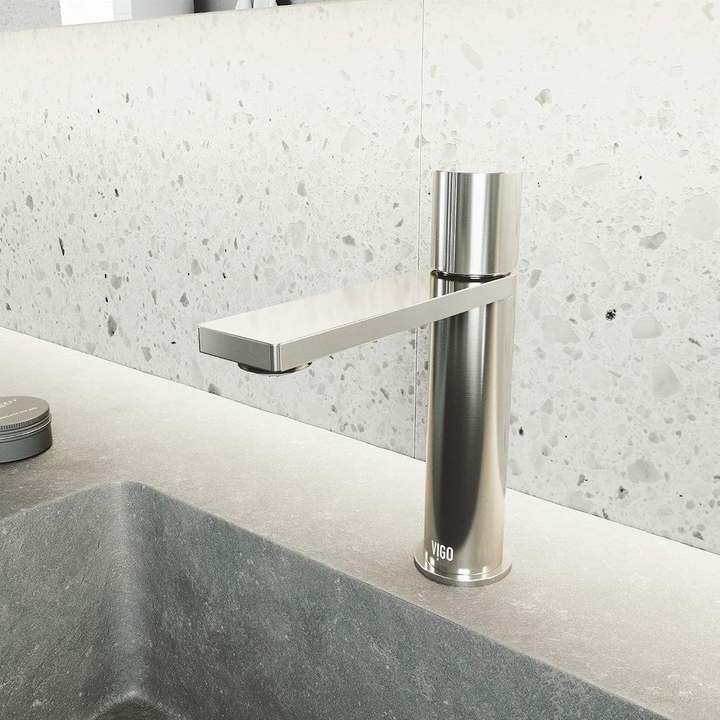 VIGO Halsey Single-Handle Single-Hole Mount Bathroom Sink Faucet, 8-Inch, Brushed Nickel, Modern Design, Solid Brass, 1.2 GPM WaterSense & Ceramic Disc Valve, Corrosion-Resistant
