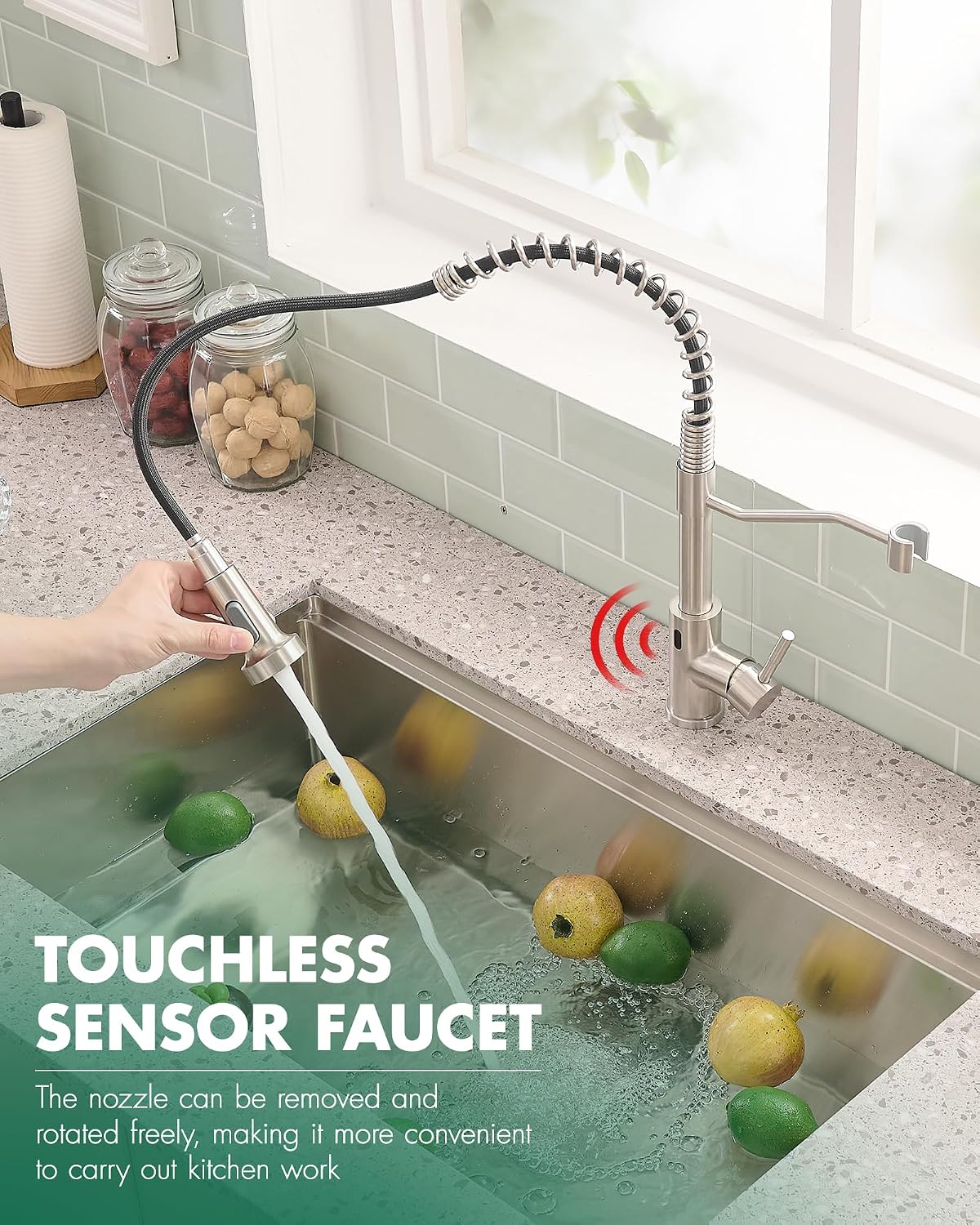 AIMADI Touchless Kitchen Faucet with Pull Down Sprayer,Brushed Nickel Motion Sensor Kitchen Sink Faucet,Smart Hands Free Stainless Steel Spring Faucets for Farmhouse RV Utility Sink,1 or 3 Hole
