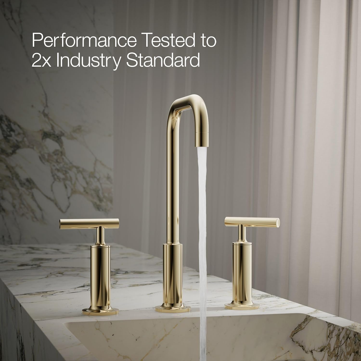 KOHLER K-14408-4-AF Purist® Widespread Bathroom Sink Faucet, 3-Hole, Widespread High Lever Handles and High Gooseneck Spout, 1.2 GPM, Vibrant French Gold