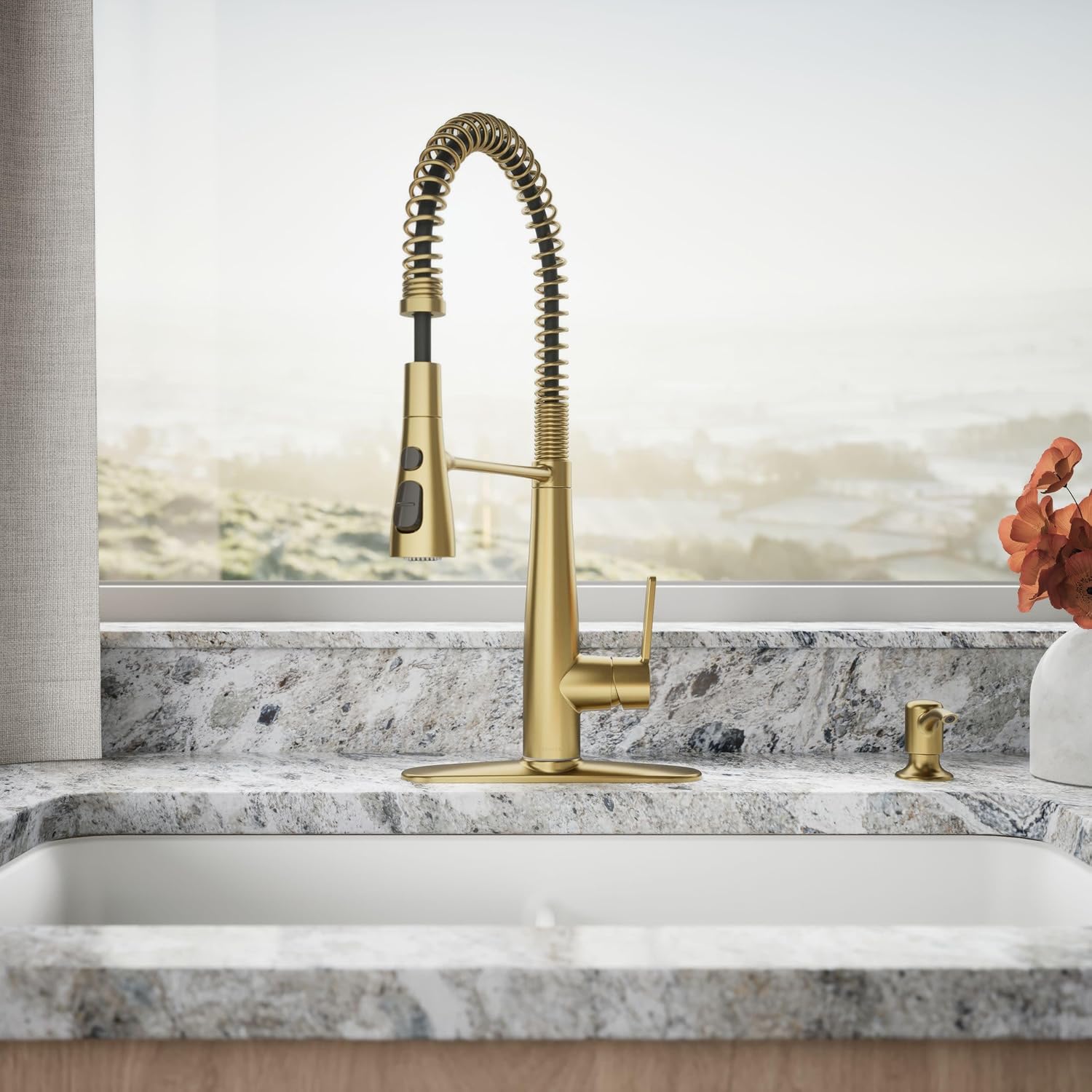 KOHLER K-REC22745-SD-2MB Semi-Professional Kitchen Sink Faucets with Soap Dispenser, Commercial Kitchen Faucets with Pull Down Sprayer, Vibrant Brushed Moderne Brass