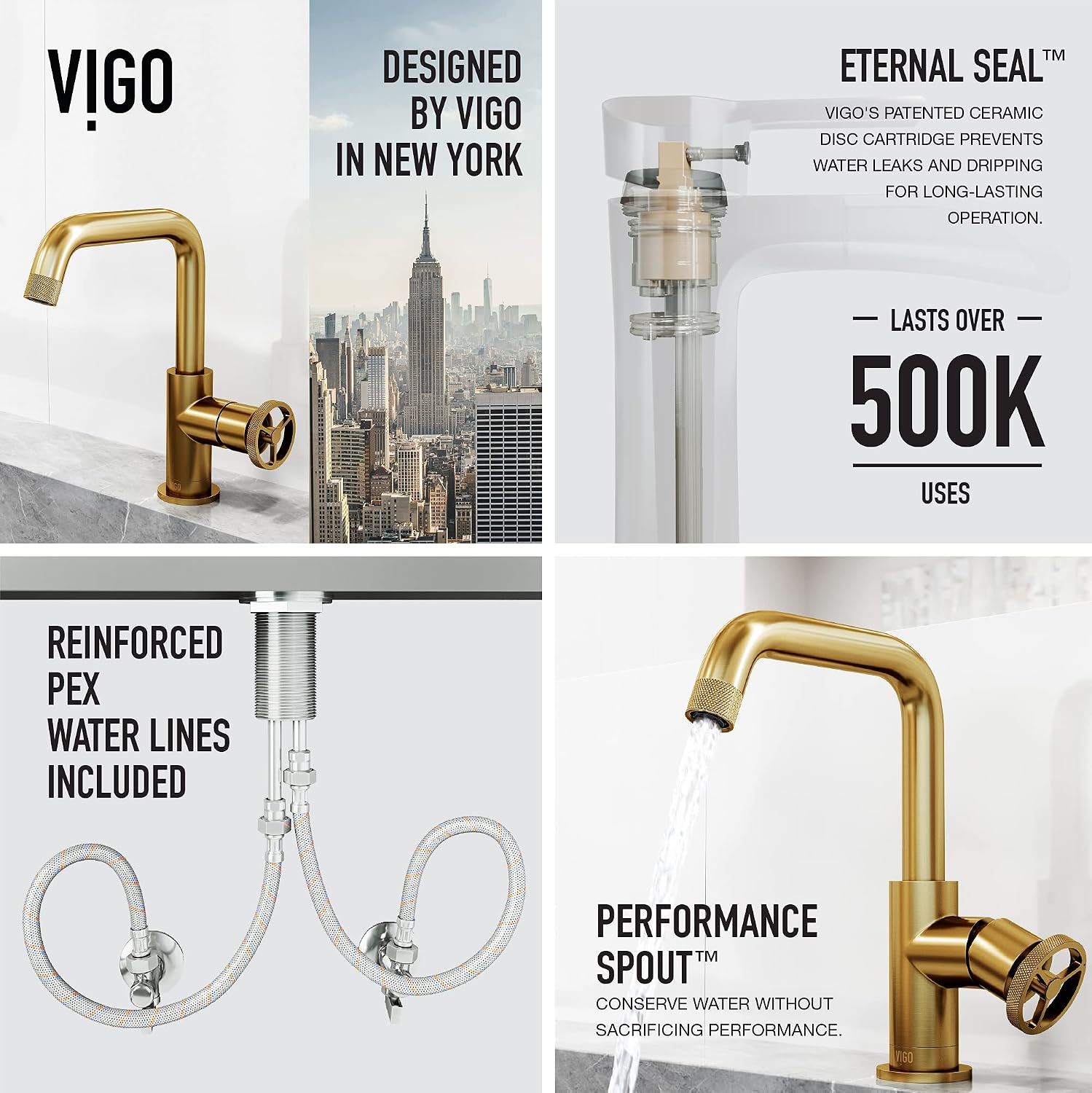 VIGO Cass Single-Handle Single-Hole Mount Bathroom Sink Faucet, 9-Inch, Matte Brushed Gold, Modern Design, Solid Brass, 1.2 GPM WaterSense & Ceramic Disc Valve, Corrosion-Resistant