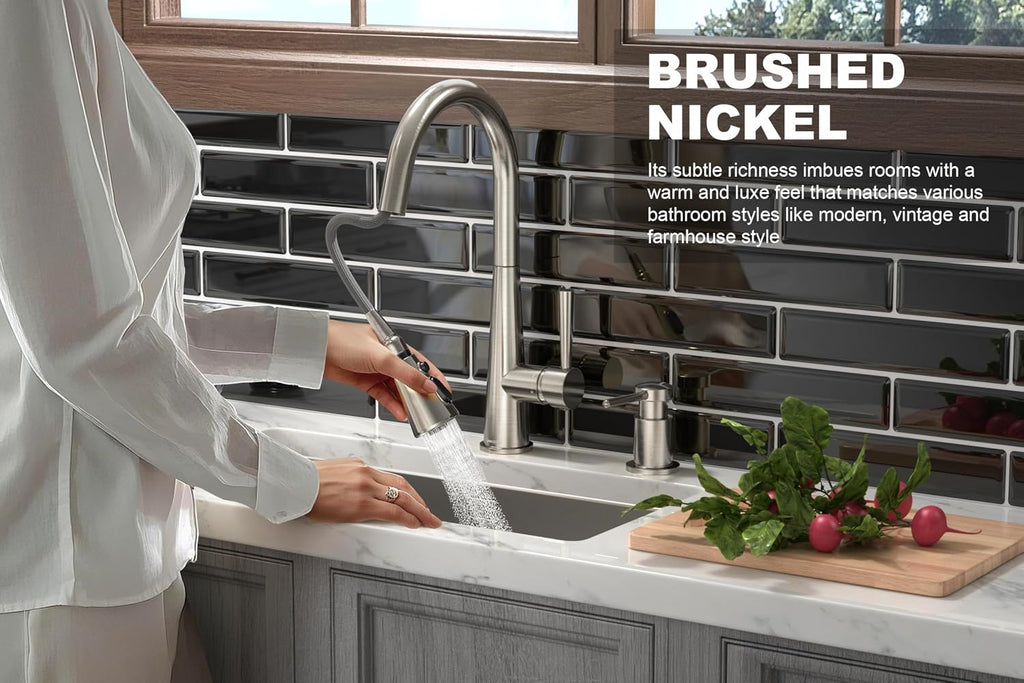 Lava Odoro Montelux Brushed Nickel Kitchen Faucet with Pull Down Sprayer, Single Handle Kitchen Sink Faucet, Faucet for Kitchen Sink with Magnetic Docking Spray Head and Deck Plate, KF321-BN