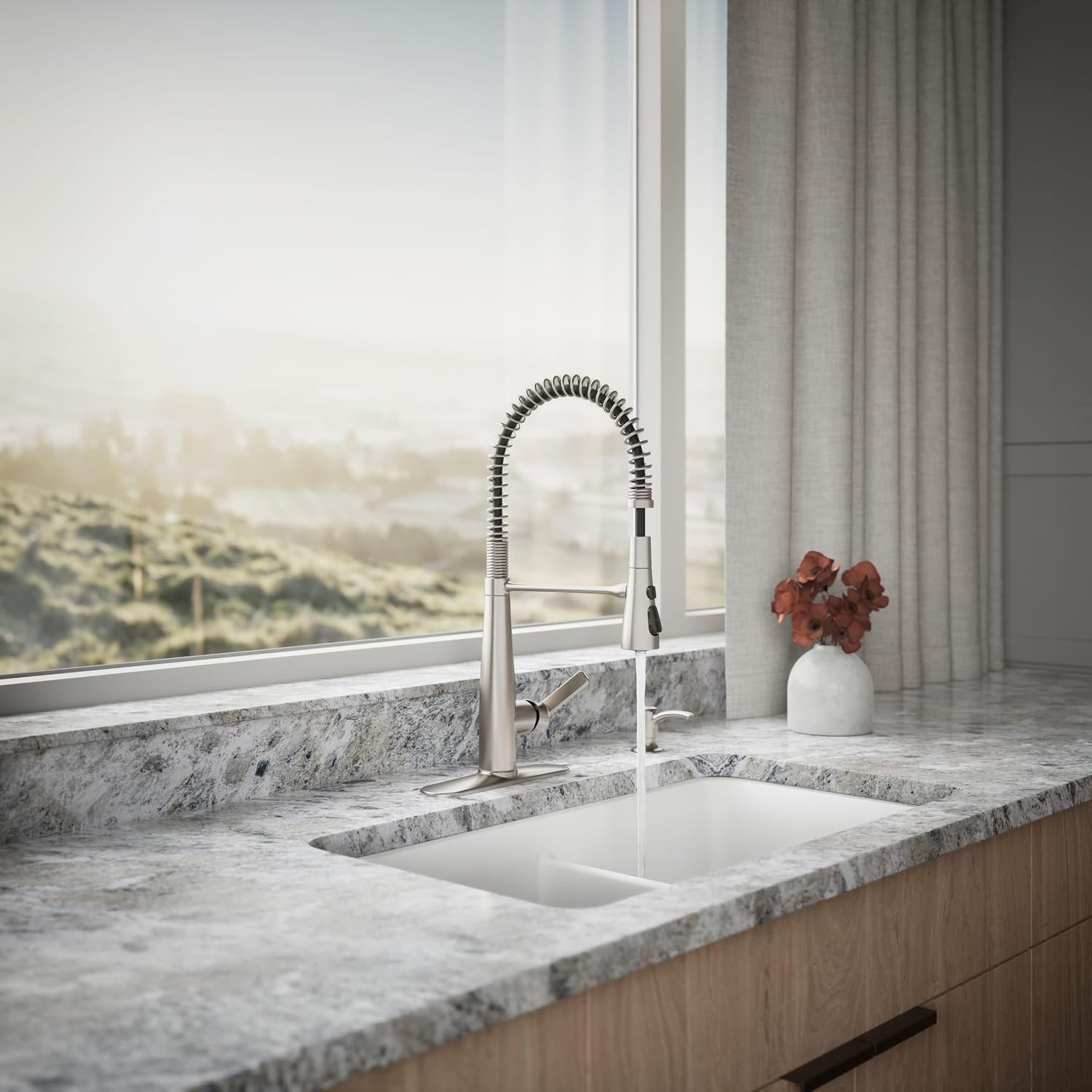 KOHLER K-R22745-SD-VS Semi-Professional Kitchen Sink Faucets with Soap Dispenser, Commercial Kitchen Faucets with Pull Down Sprayer, Vibrant Stainless