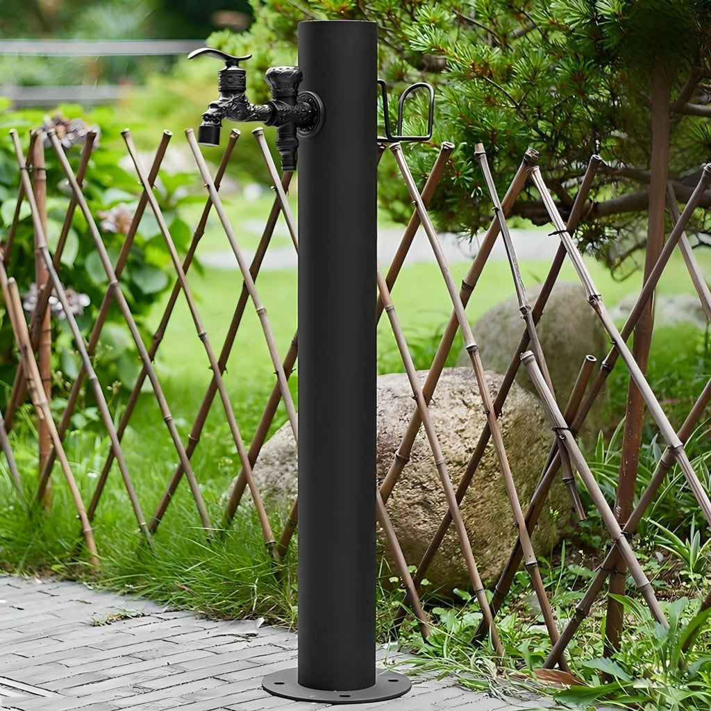 304 Stainless Steel Cylindrical Vertical Garden Water Column with 7.5m ﻿Spray Gun and Stainless Steel Inner Tube，Outdoor Faucet Water Dispenser Hydrant(Black-1,86cm/33in)