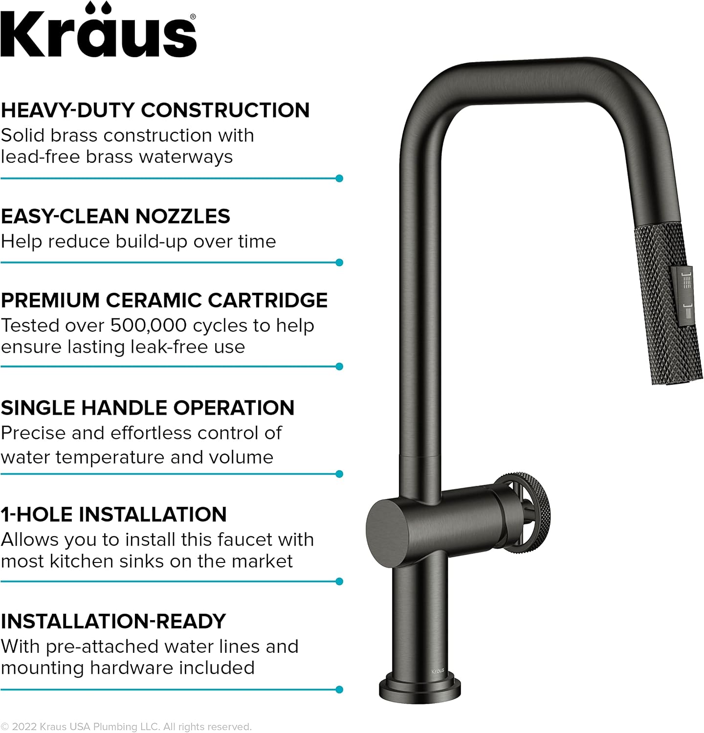 KRAUS Urbix Industrial Pull-Down Single Handle Kitchen Faucet in Black Stainless Steel, KPF-3126SB