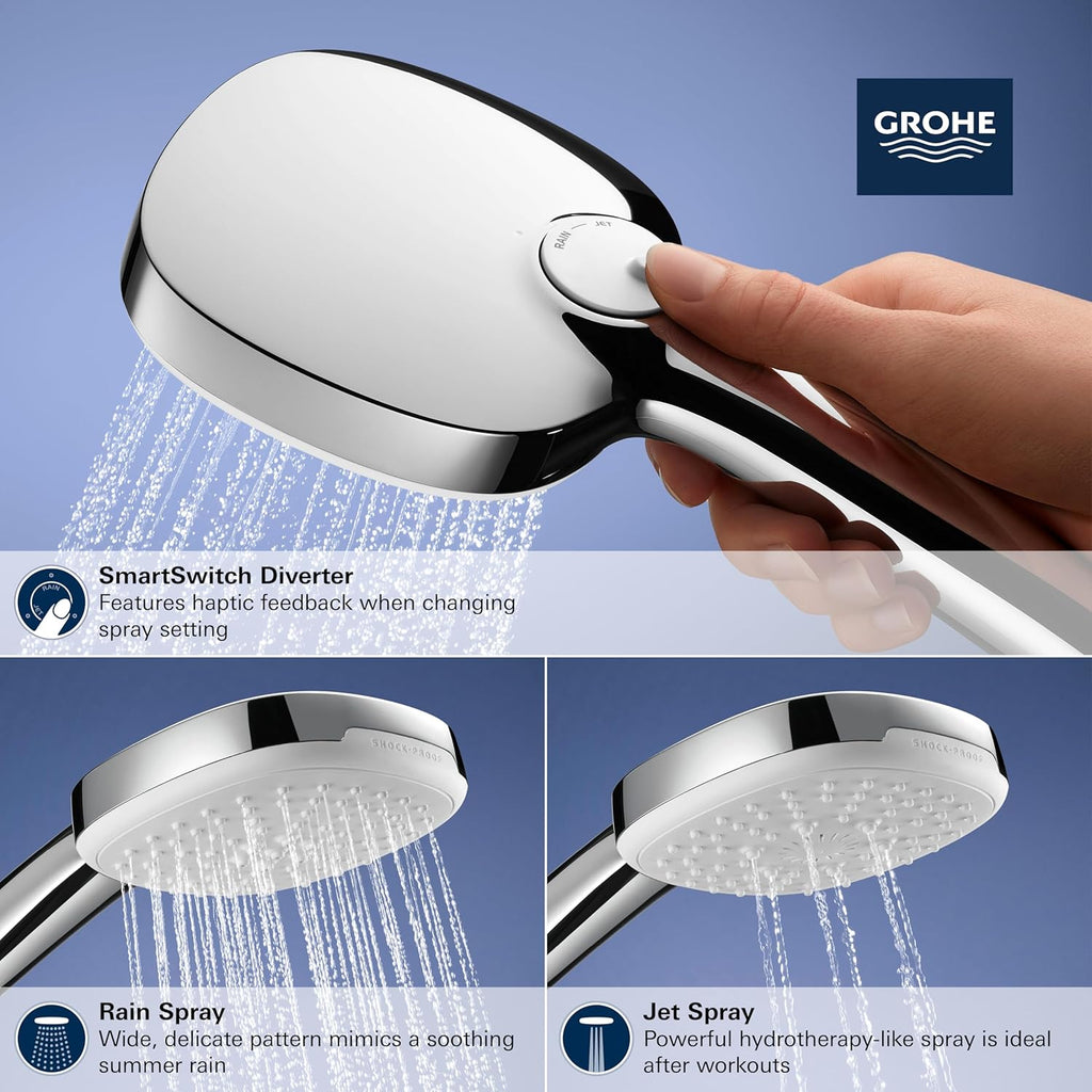 GROHE 267832432 Tempesta 24-Inch Shower Rail Set, 2-Spray, Square, 1.5 GPM, Matte Black