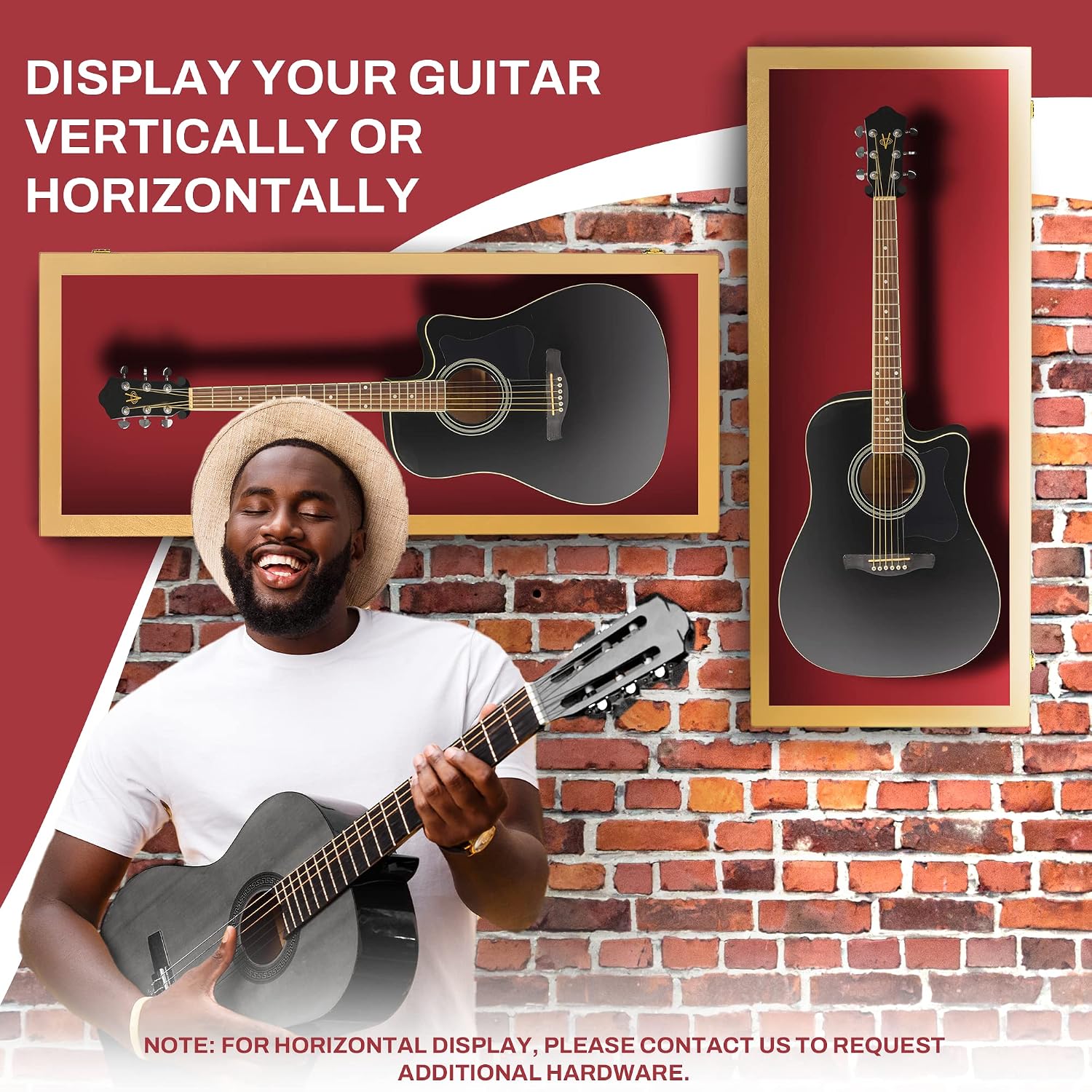 PENNZONI Acoustic Guitar Display Case - Acrylic Acoustic Guitar Case - Guitar Display Case Wall Mount Made from Hardwood Frame & Clear Acrylic - Golden Oak w/Red Felt