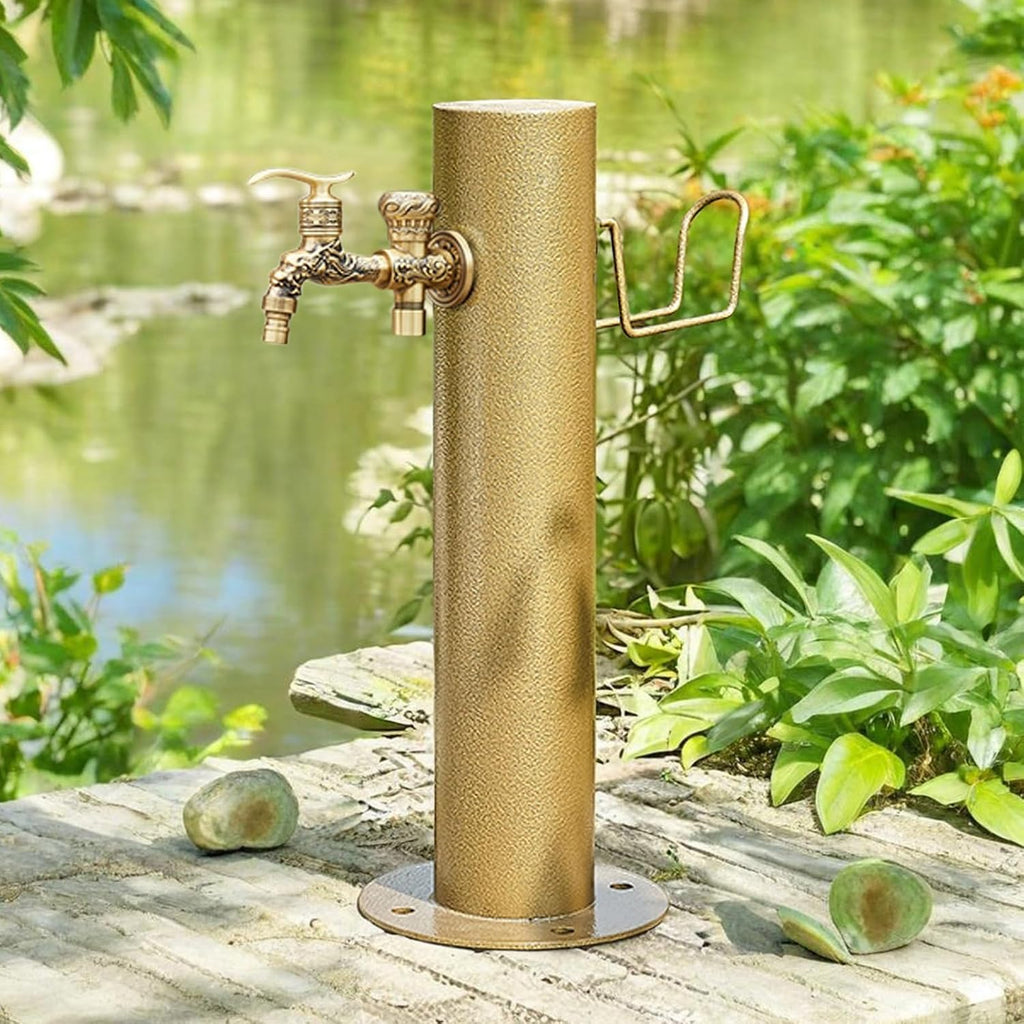 Garden Water Column Outdoor Post Faucet 304 Stainless Steel Cylindrical Vertical Water Dispenser Hydrant Water Feature Fountain Courtyard Post