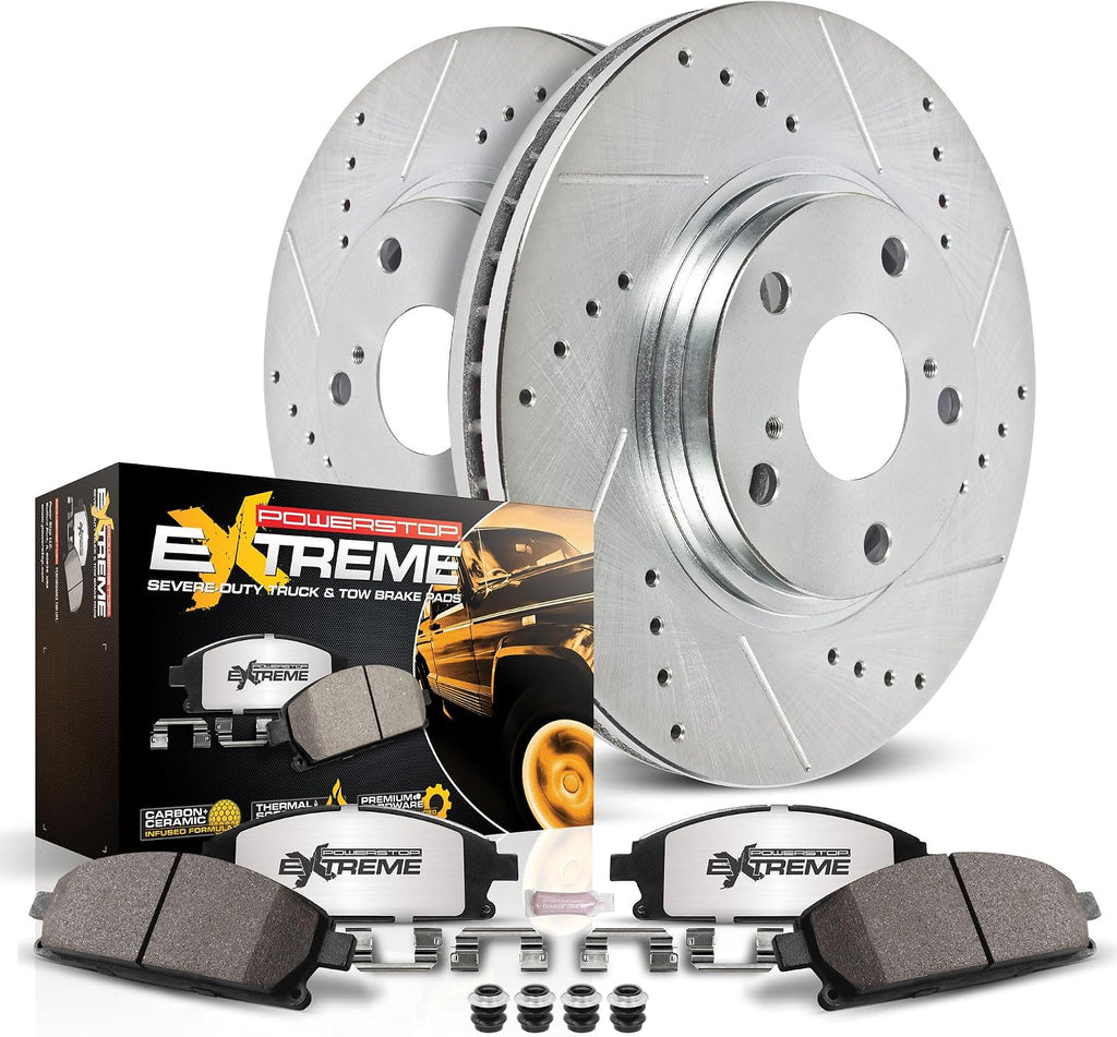 Power Stop Rear K8655-36 Ceramic Brake Pad with Drilled Slotted Rotor Kit Z36 Truck and Tow For Freightliner Sprinter 1500, Freightliner Sprinter 2500, Sprinter 1500, Sprinter 2500 [Model Specific]