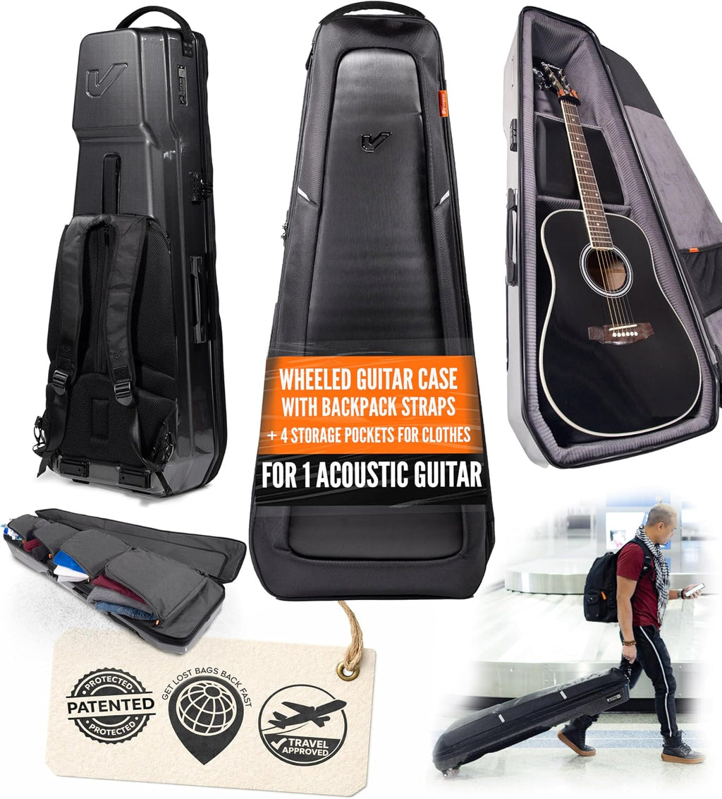 Gruv Gear Acoustic Guitar Case Hard, Patented Acoustic Guitar Gig Bag with Adjustable Backpack Straps, Easy Rolling Wheels, Travel Approved, Multiple Pockets for Guitar Accessories, Holds 1 Instrument