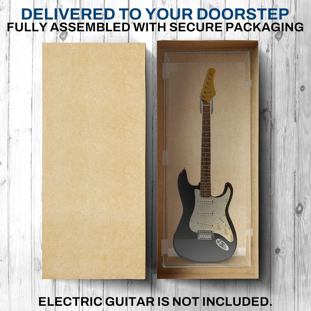 PENNZONI Electric Guitar Display Case - Fully Acrylic Electric Guitar Case with Clear Back - Horizontal Guitar Display Case Wall Mount, Guitar Wall Case Made from Clear Acrylic