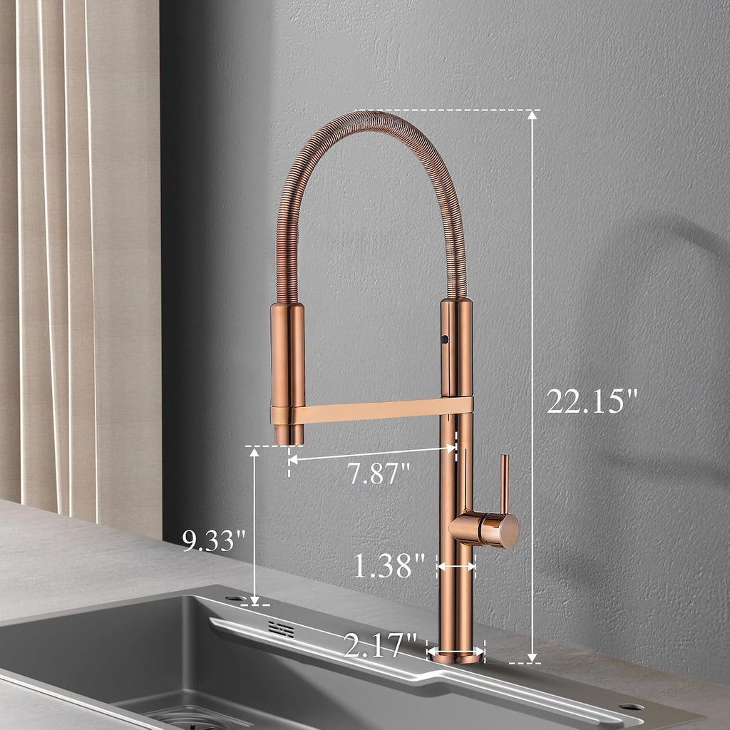 Magnetic Docking Kitchen Faucet with Pull Down Sprayer, Dual-Function Spray and 360 Degree Swivel, Commercial Spring Kitchen Faucet, Rose Gold