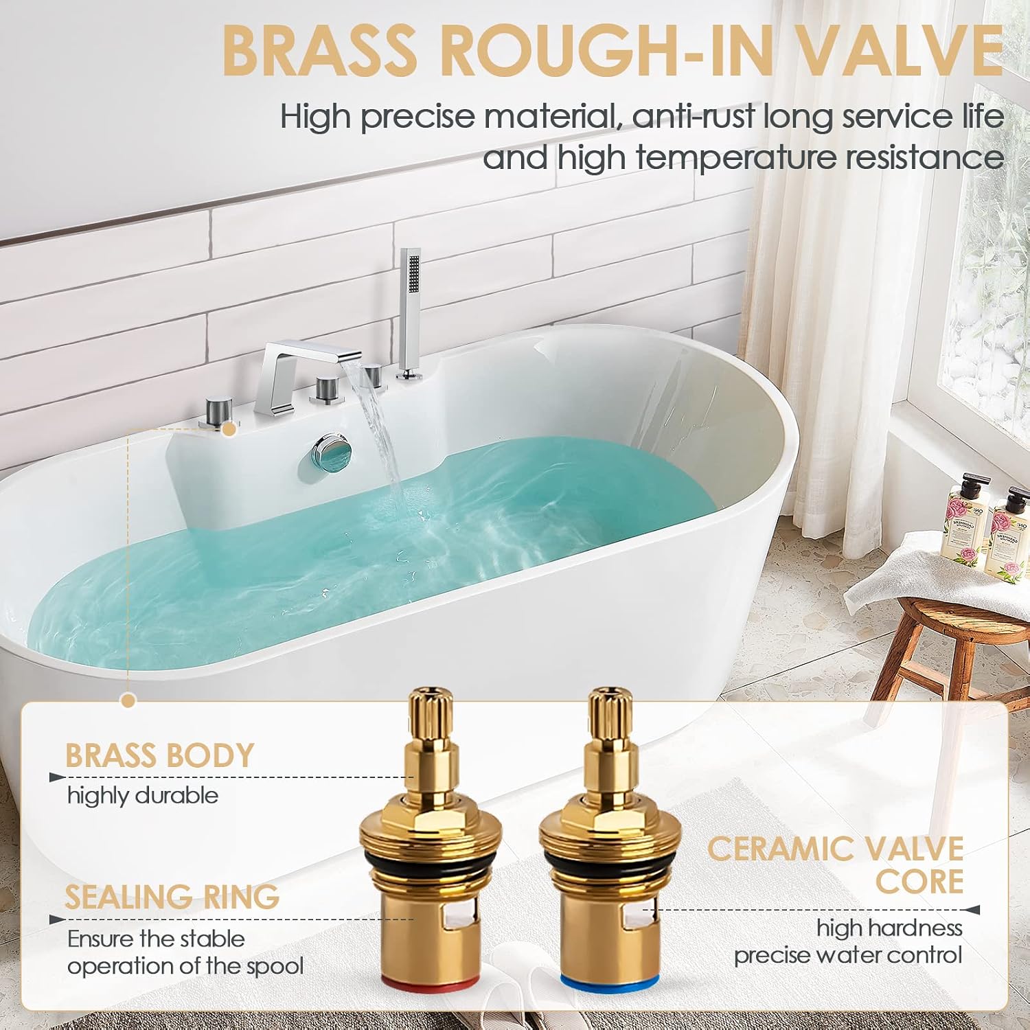 Bathtub Faucet Set with 3 Handle, Deck Mount 5 Hole Roman Waterfall Spout Bath Tub Faucet with Valve, Chrome