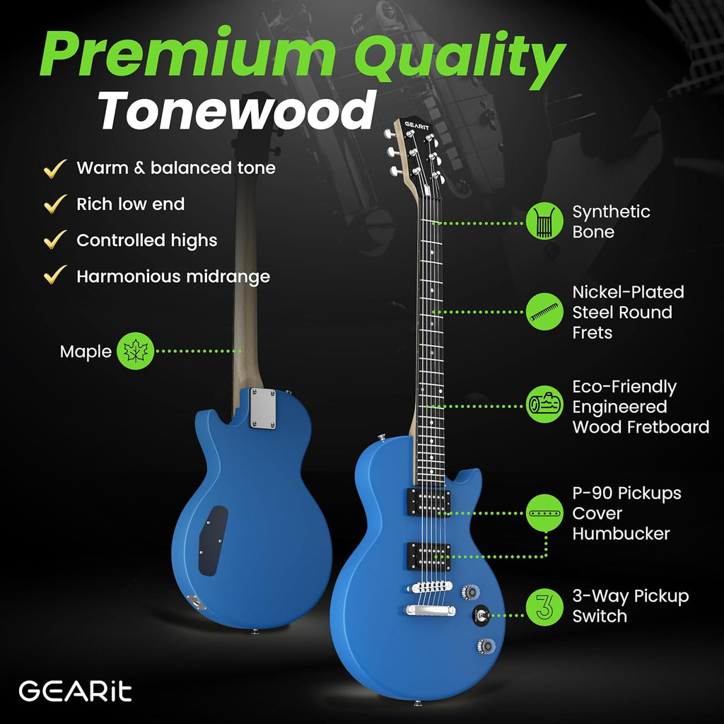 GEARit Electric Guitar 39' Full Size Beginner Electric Guitar Kit with Amp, Dual Humbucker Pickups with Coil Split, 10W Bluetooth Amplifier, Gig Bag, Tuner, Strap, Picks & Extra Strings(Blue)