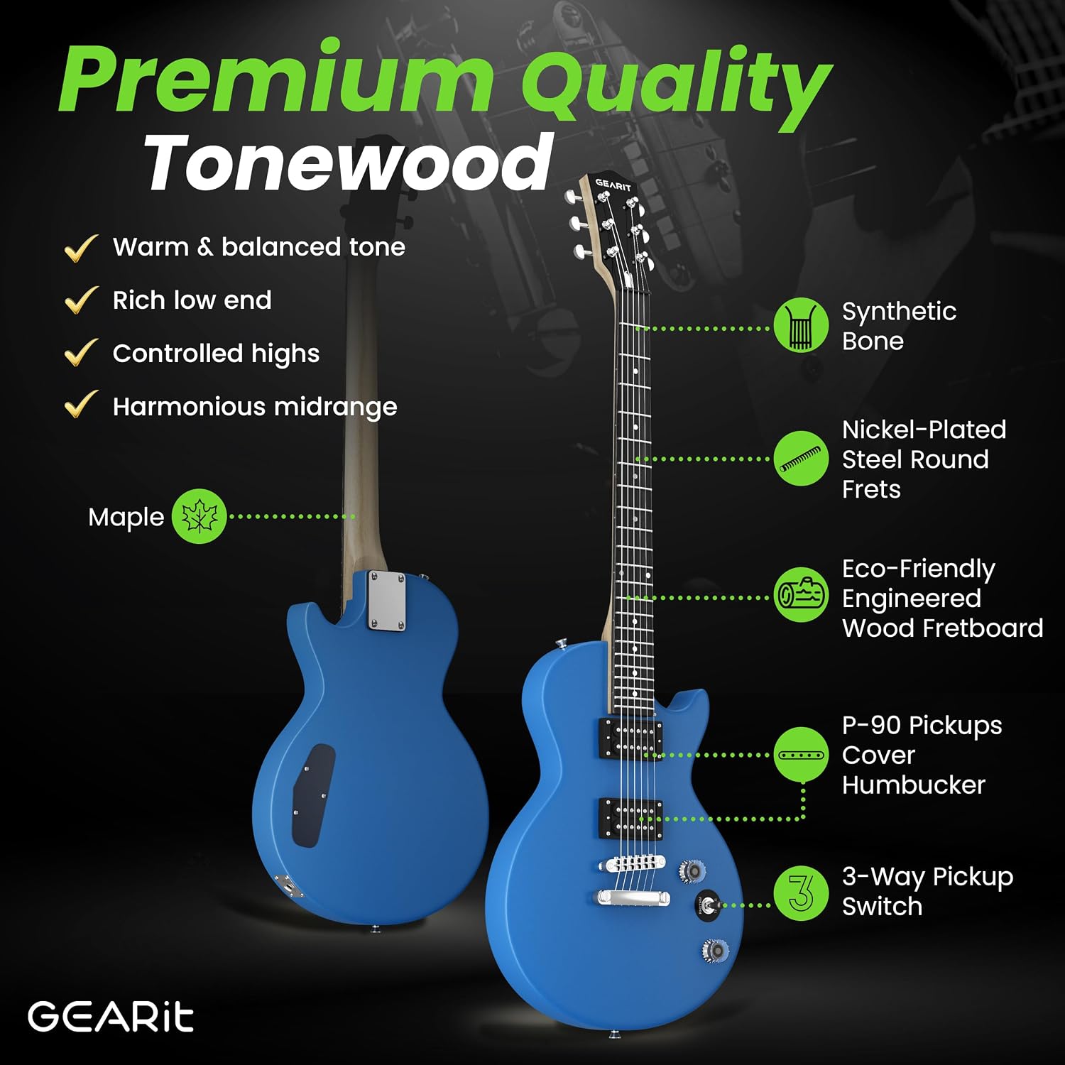 GEARit Electric Guitar 39' Full Size Beginner Electric Guitar Kit with Amp, Dual Humbucker Pickups with Coil Split, 10W Bluetooth Amplifier, Gig Bag, Tuner, Strap, Picks & Extra Strings(Blue)