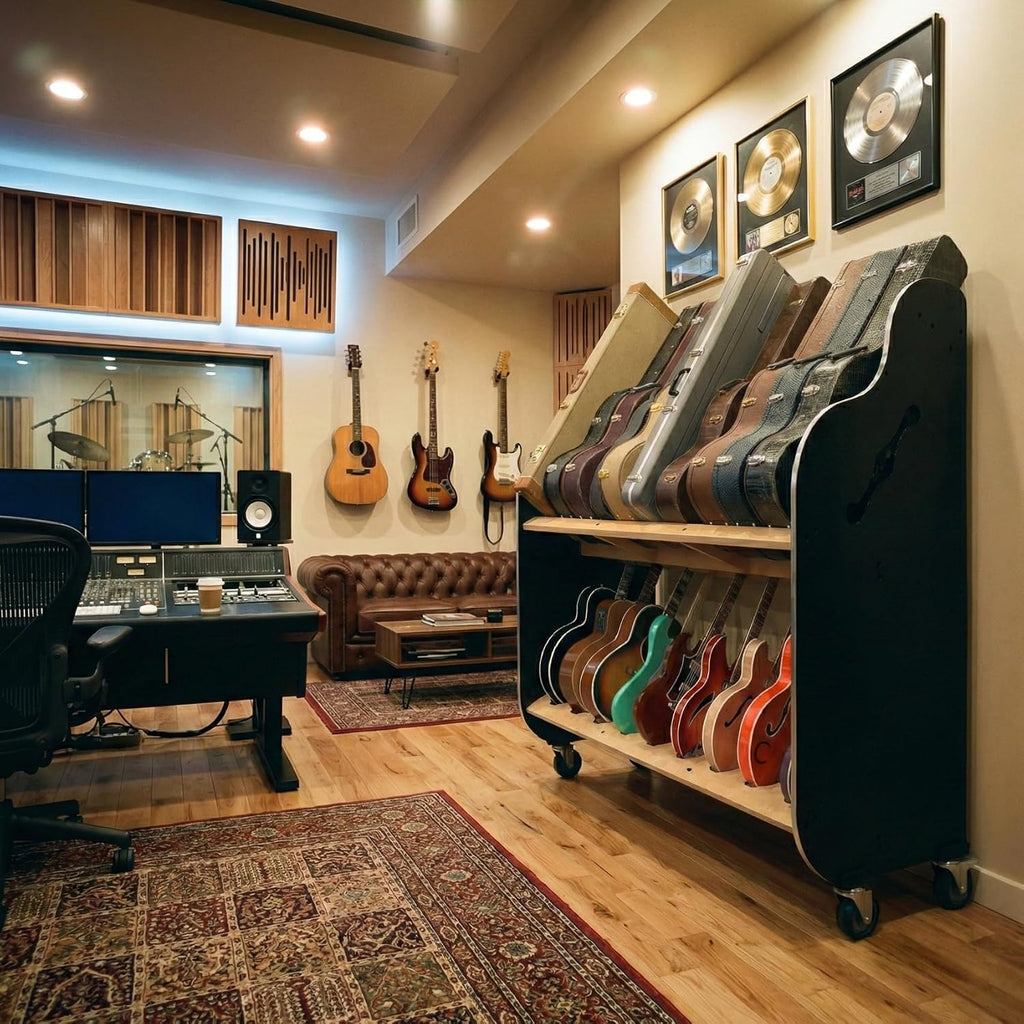 A&S Crafted Products Double-Stack Combo Guitar & Case Rack - The Session-Pro | Mobile 2-Tier Stand | Made in U.S.A.