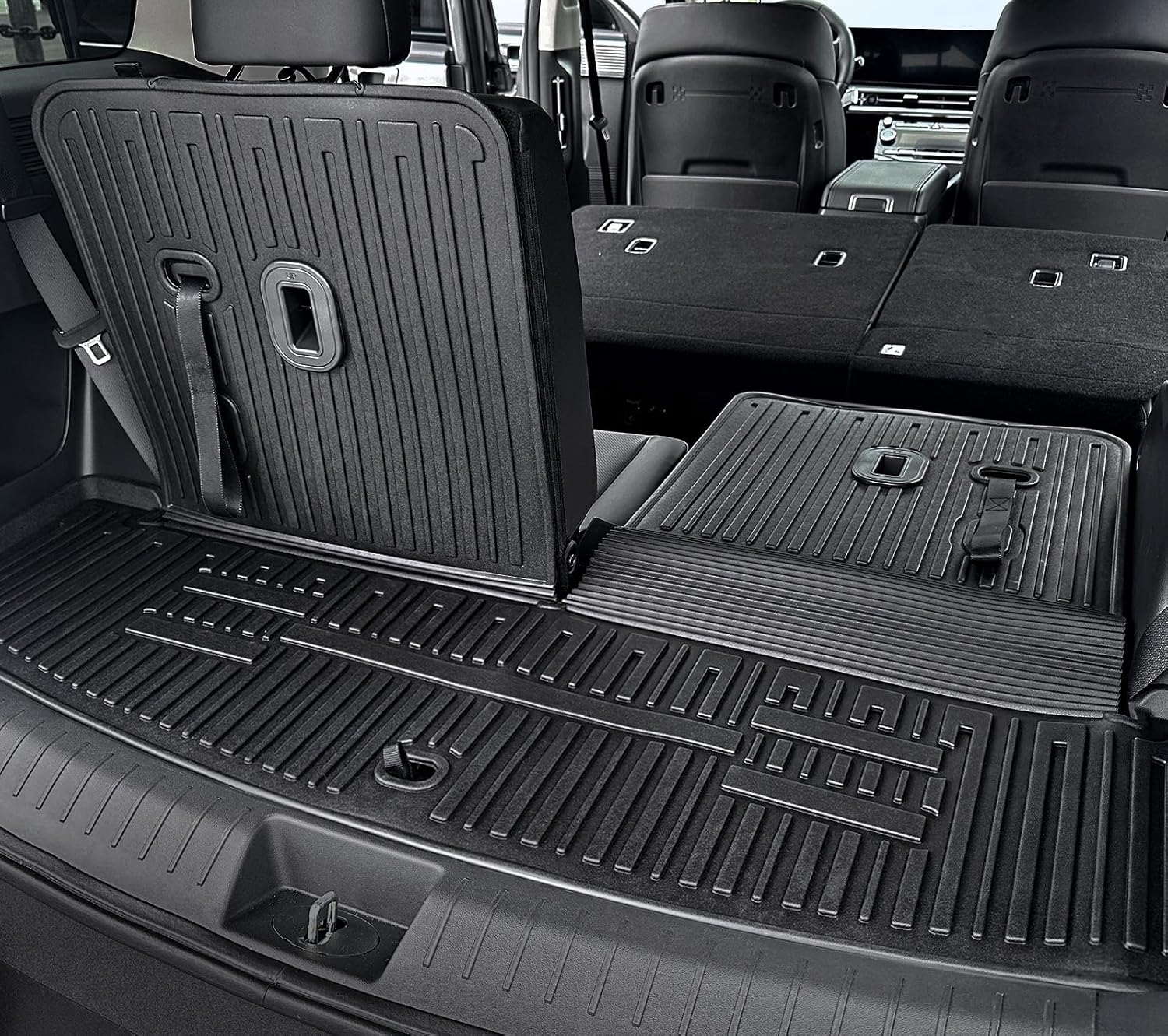 Floor Mats for Hyundai Santa Fe 2024-2026, All Weather Floor Mats Trunk Cargo Liner with Backrest Protectors Accessories, Full Coverage Set (Fit 6/7 Seats)