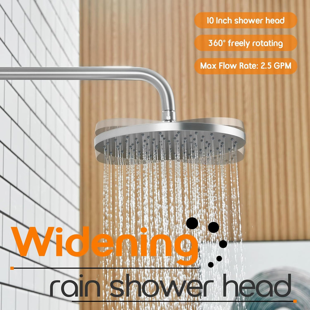 Shower Faucet Mixer Set Includes 10-Inch Rained Shower Head, 3-Setting Handheld Spray and Pressure Balance Valve Wall Mounted Brushed Nickel SF001BR-D10