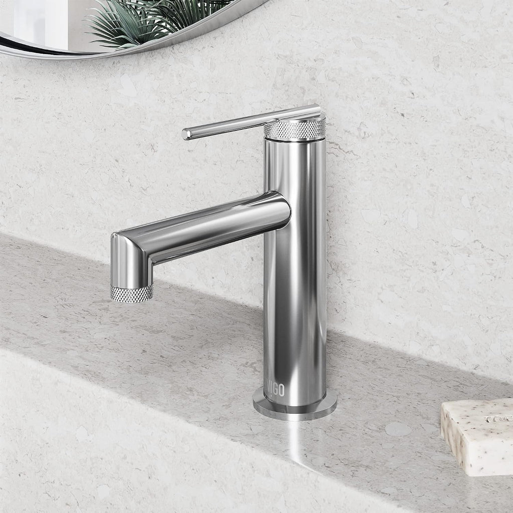 VIGO Sterling Single-Handle Single-Hole Mount Bathroom Sink Faucet, 7-Inch, Chrome, Modern Design, Solid Brass, 1.2 GPM WaterSense & Ceramic Disc Valve, Corrosion-Resistant