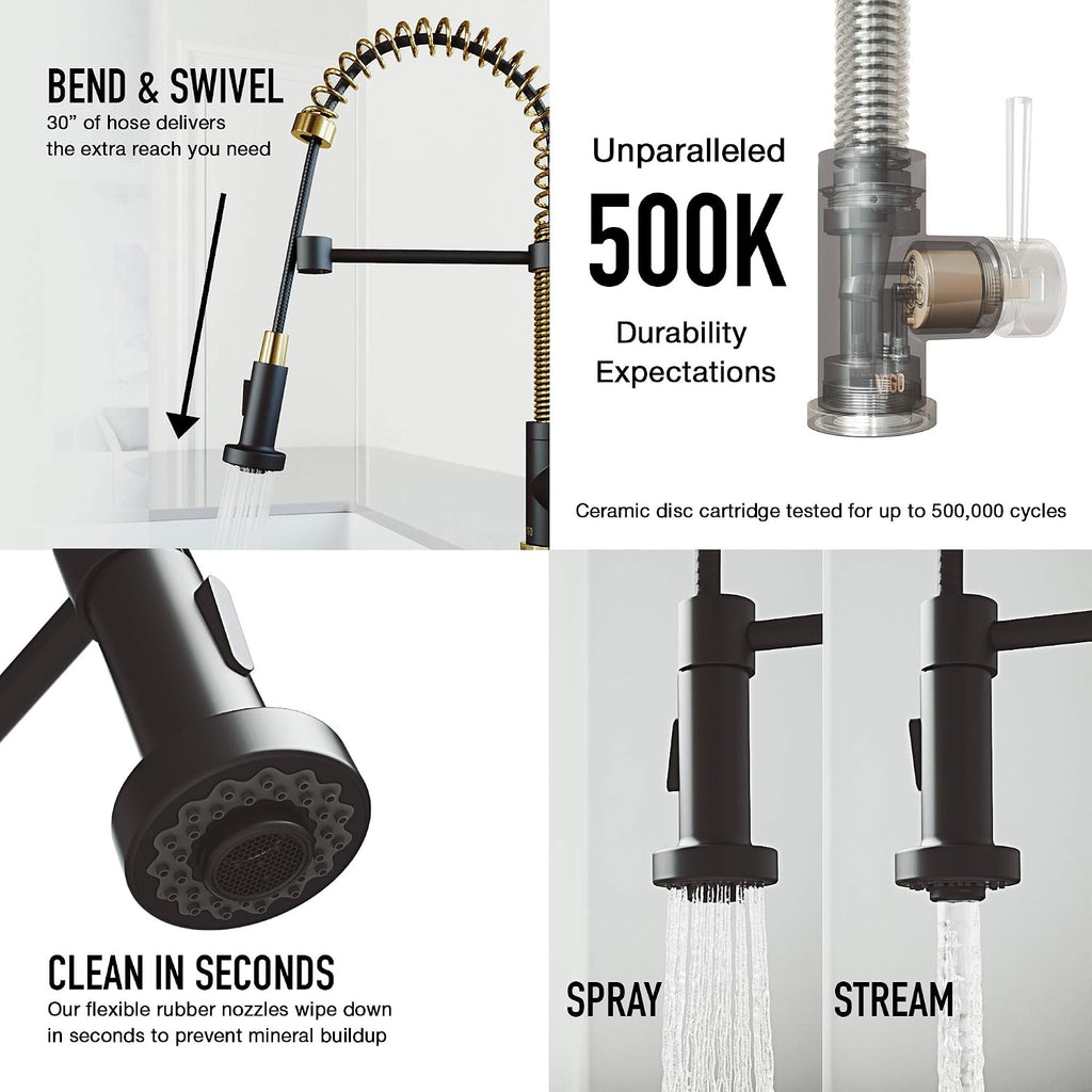 VIGO Edison 19'' H Single Handle Pull-Down Sprayer Kitchen Faucet in Matte Brushed Gold and Matte Black-VG02001MGMB