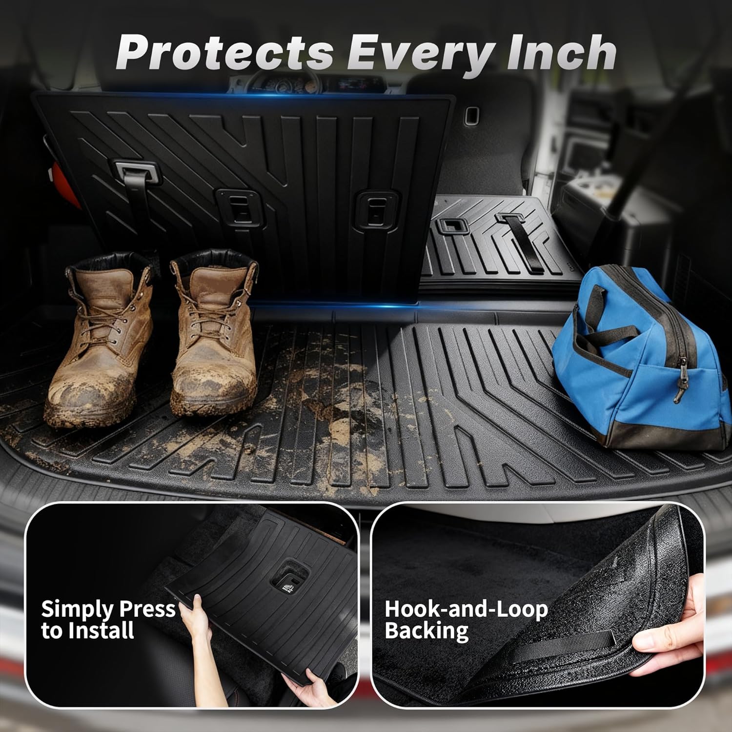 OEDRO Upgraded Floor Mats Fit for 2024 2025 2026 Toyota Grand Highlander w/Subwoofer 7 Seat(Include Hybrid), TPE Interior Seat Back Covers and Cargo Liner Behind 3rd Row (Trunk Mat with Backrest Mat)