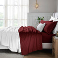 Superior Egyptian Cotton 4 Piece Sheet Set, 650 Thread Count, Eco-Friendly, Sustainable Sheets, Ultra-Soft Basics, Solid, Deep Pocket Fitted Sheet, Flat Sheet, Pillowcases, California King, Burgundy