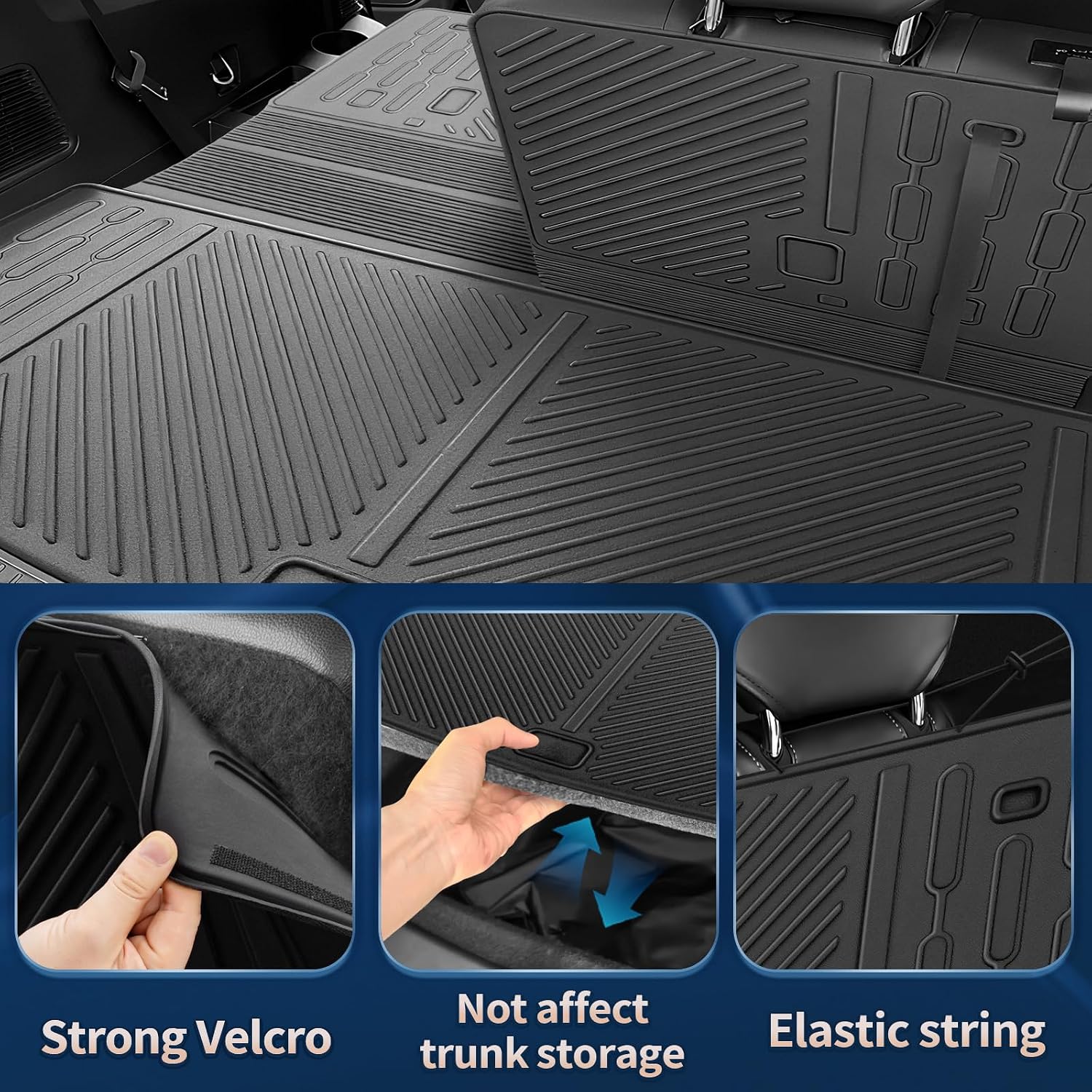 Floor Mats for 2020-2025 2026 Ford Explorer 6-Seat Captain Chairs All Weather TPE Cargo Mat with Backrest Mat for Ford Explorer Accessories 2025-2020 2026 Active/ST Line/ST/Platinum Black