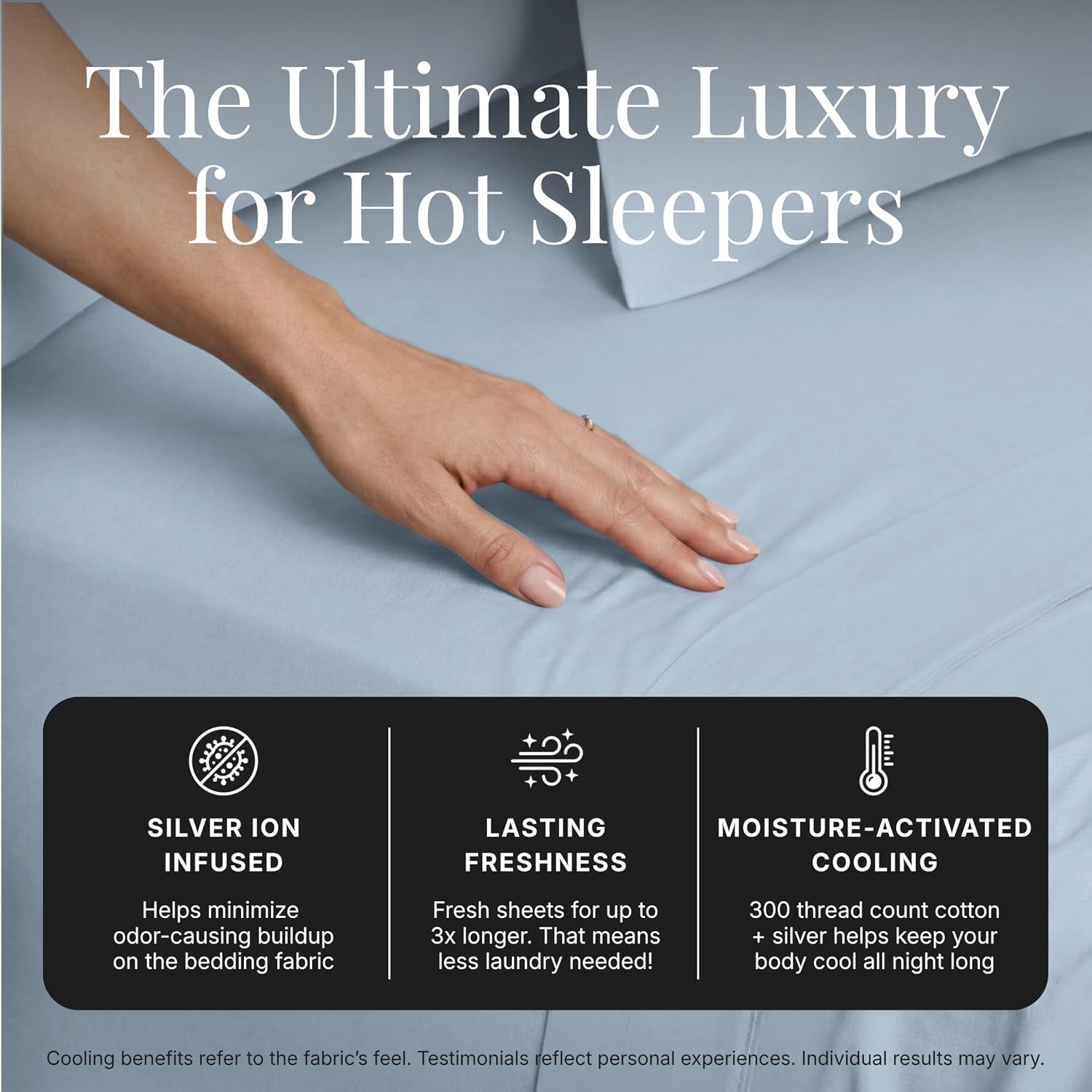 Miracle Made Extra Luxe Soft, Cool-to-the-Touch Cotton Bed Sheet Set, 4-Piece – Silver-Treated, Breathable, Lightweight Bedding – Cali King Size, Sky Blue