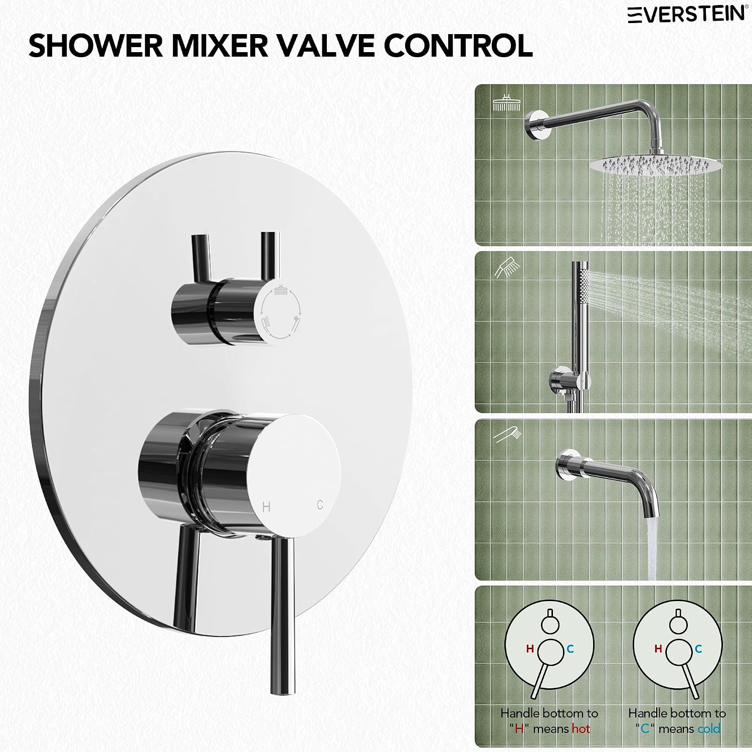 10' High-Pressure Rainfall Shower System with Handheld Spray, Wall Mount Bathroom Shower Faucet Set with Tub Spout (Chrome)