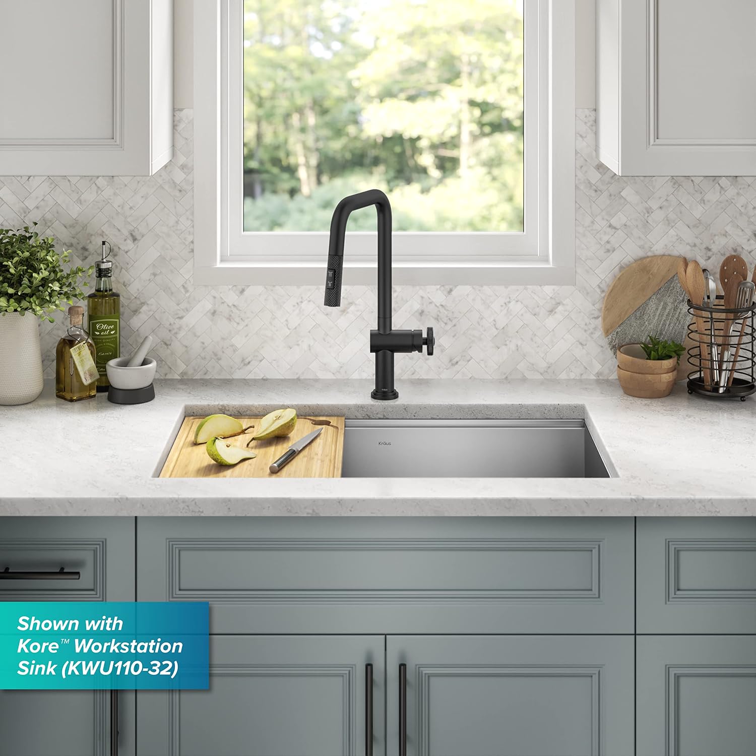 KRAUS Urbix Industrial Pull-Down Single Handle Kitchen Faucet in Matte Black, KPF-3126MB