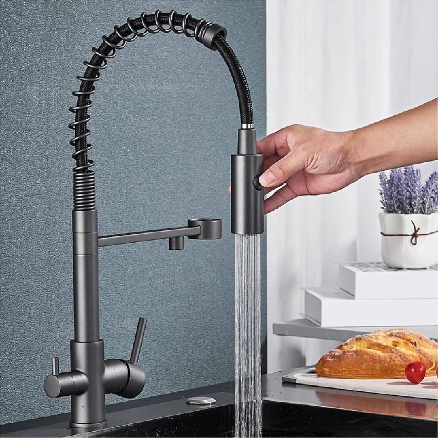 Filtered Kitchen Faucet Pure Drinking Water Brass Kitchen Tap Daul Spout Water Purifier Faucet(Chrome)