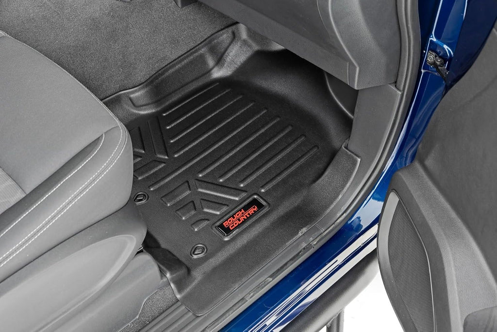 Rough Country Floor Armor Front & Rear Floor Mats for Nissan Titan (2017–2024) & Titan XD (2016–2024) Crew Cab w/Front Bucket Seats - All-Weather Protection, Spill Saver Lip