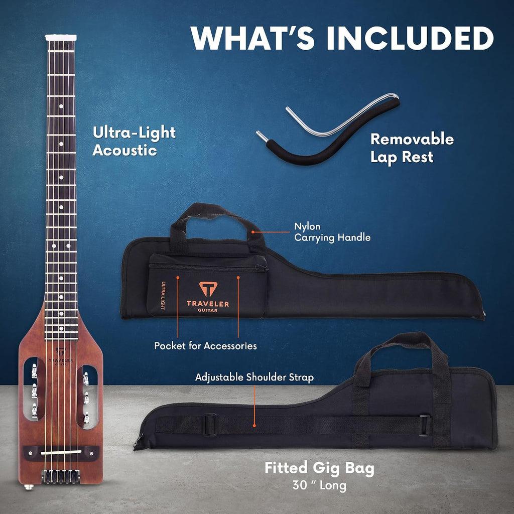 Traveler Guitar Ultra-Light Acoustic Guitar | Portable Acoustic-Electric Guitar | Full 24 3/4' Scale with Custom Gig Bag | D'Addario Phosphor Bronze Acoustic Guitar Strings and D'Addario Accessory Set