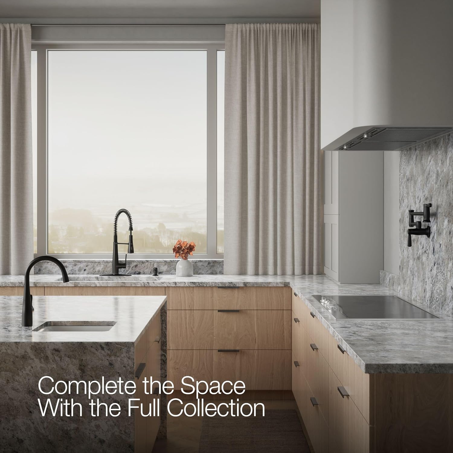KOHLER K-REC22745-SD-BL Semi-Professional Kitchen Sink Faucets with Soap Dispenser, Commercial Kitchen Faucets with Pull Down Sprayer, Matte Black